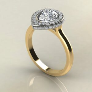 P052 Yellow Gold Pear Cut Halo Solitaire Engagement Ring