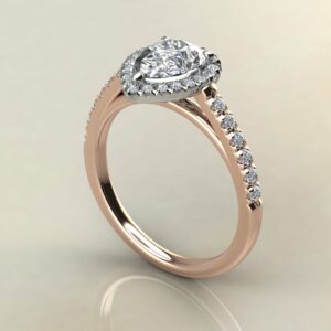 P053 Rose Gold Pear Cut Halo Cathedral Engagement Ring