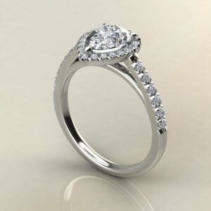 P053 White Gold Pear Cut Halo Cathedral Engagement Ring