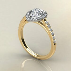 P053 Yellow Gold Pear Cut Halo Cathedral Engagement Ring