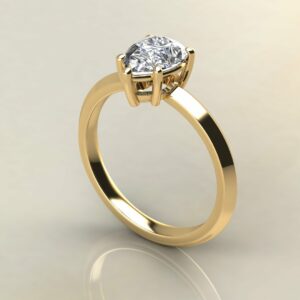 P054 Yellow Gold Pear Cut Sharp Edge Solitaire Engagement Ring
