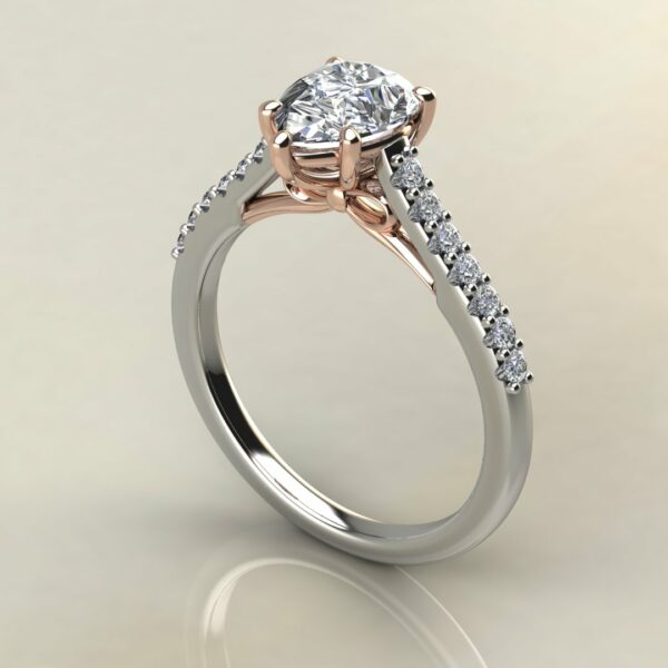 P057 White Gold Pear Cut Two-Tone Bow Engagement Ring