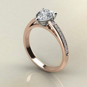 P058 Rose Gold Pear Cut Cathedral Engagement Ring