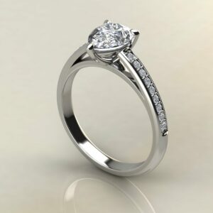 P058 White Gold Pear Cut Cathedral Engagement Ring