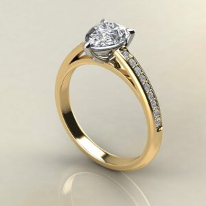 P058 Yellow Gold Pear Cut Cathedral Engagement Ring