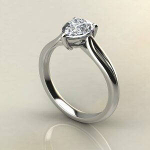 P061 White Gold Pear Cut Split Shank Solitaire Engagement Ring
