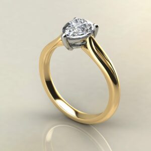P061 Yellow Gold Pear Cut Split Shank Solitaire Engagement Ring