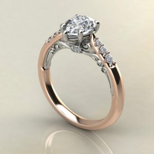 P062 Rose Gold Pear Cut Two-Tone Engraved Engagement Ring