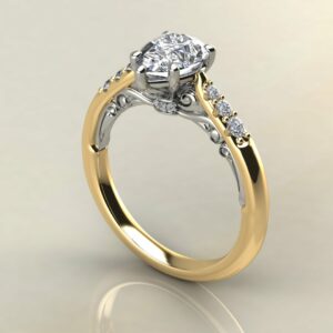 P062 Yellow Gold Pear Cut Two-Tone Engraved Engagement Ring