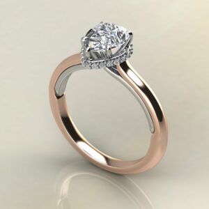 P063 Rose Gold Pear Cut Two-Tone Cross Prong Halo Engagement Ring