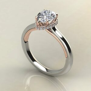 P063 White Gold Pear Cut Two-Tone Cross Prong Halo Engagement Ring