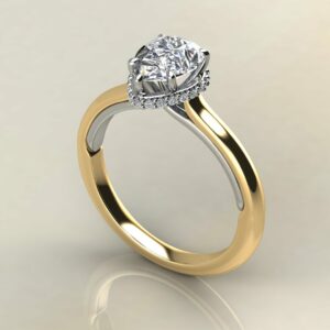 P063 Yellow Gold Pear Cut Two-Tone Cross Prong Halo Engagement Ring