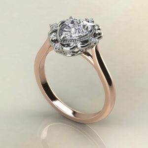 P064 Rose Gold Pear Cut Vintage Halo Engagement Ring