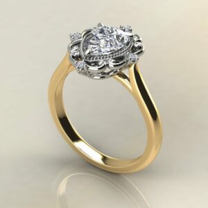 P064 Yellow Gold Pear Cut Vintage Halo Engagement Ring