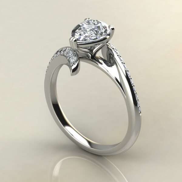 P066 White Gold Pear Cut Open Shank Engagement Ring
