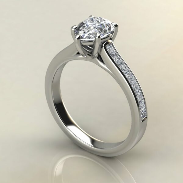 P068 White Gold Pear Cut Princess Channel Set Engagement Ring