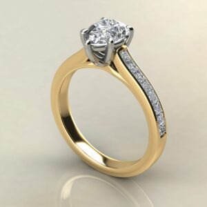 P068 Yellow Gold Pear Cut Princess Channel Set Engagement Ring
