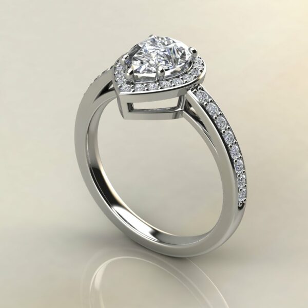 P069 White Gold Classic Halo Pear Cut Cathedral Engagement Ring