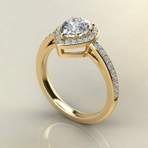 P069 Yellow Gold Classic Halo Pear Cut Cathedral Engagement Ring