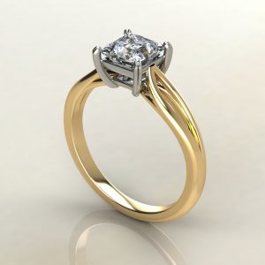 PS003 Yellow Gold Double Split Shank Princess Cut Solitaire Engagement Ring