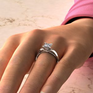 Tall Curve Swarovski Princess Cut Solitaire Engagement Ring