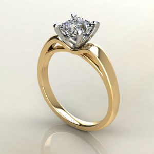 PS004 Yellow Gold Tall Curve Princess Cut Solitaire Engagement Ring