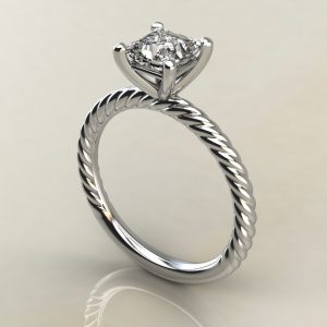 PS005 White Gold Twisted Princess Cut Solitaire Engagement Ring