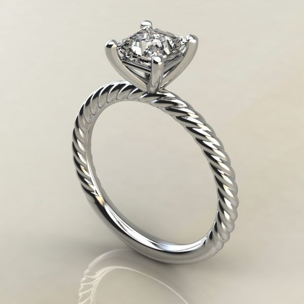 PS005 White Gold Twisted Princess Cut Solitaire Engagement Ring