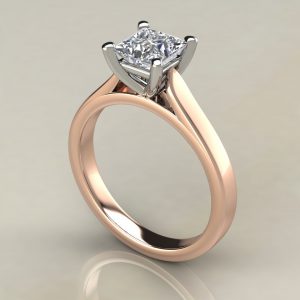 PS007 Rose Gold Classic Cathedral Princess Cut Solitaire Engagement Ring