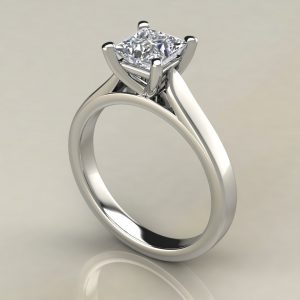PS007 White Gold Classic Cathedral Princess Cut Solitaire Engagement Ring