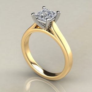 PS007 Yellow Gold Classic Cathedral Princess Cut Solitaire Engagement Ring