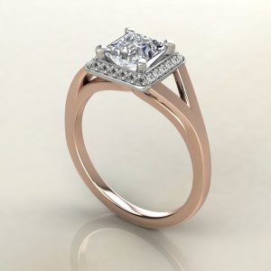 PS013 Rose Gold Classic Split Shank Halo Princess Cut Engagement Ring