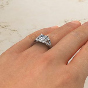 Classic Split Shank Halo Princess Cut Moissanite Engagement Ring