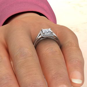 Classic Split Shank Halo Princess Cut Moissanite Engagement Ring