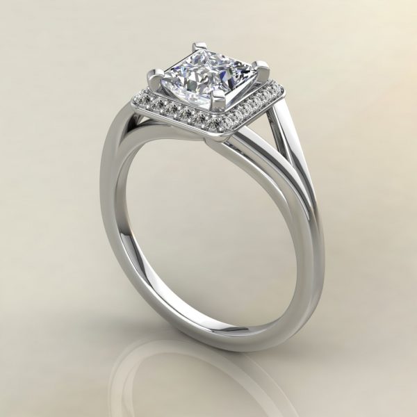PS013 White Gold Classic Split Shank Halo Princess Cut Engagement Ring