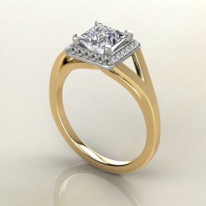 PS013 Yellow Gold Classic Split Shank Halo Princess Cut Engagement Ring