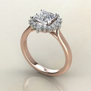 PS014 Rose Gold Graduated Cathedral Halo Princess Cut Engagement Ring