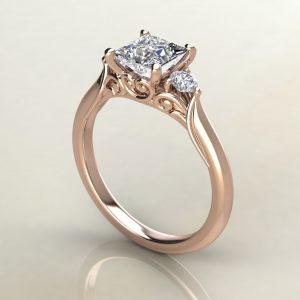 PS016 Rose Gold Classic Vintage 3 Stone Princess Cut Engagement Ring