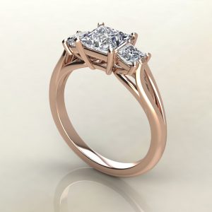 PS017 Rose Gold Split Shank 3 Stone Princess Cut Engagement Ring