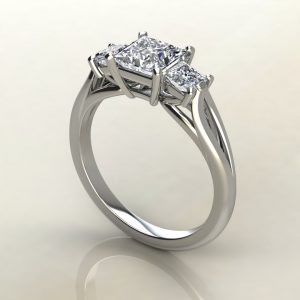 PS017 White Gold Split Shank 3 Stone Princess Cut Engagement Ring
