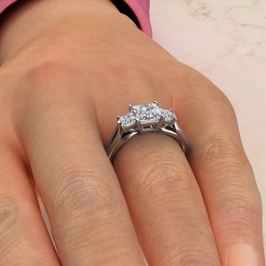 Split Shank 3 Stone Moissanite Princess Cut Engagement Ring