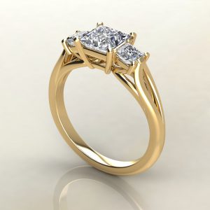 PS017 Yellow Gold Split Shank 3 Stone Princess Cut Engagement Ring