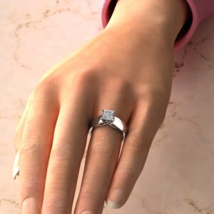 Wide Band Solitaire Princess Cut Swarovski Engagement Ring