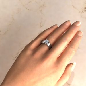 Wide Band Solitaire Princess Cut Moissanite Engagement Ring