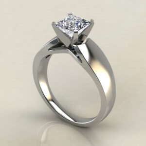 PS027 White Gold Wide Band Solitaire Princess Cut Engagement Ring