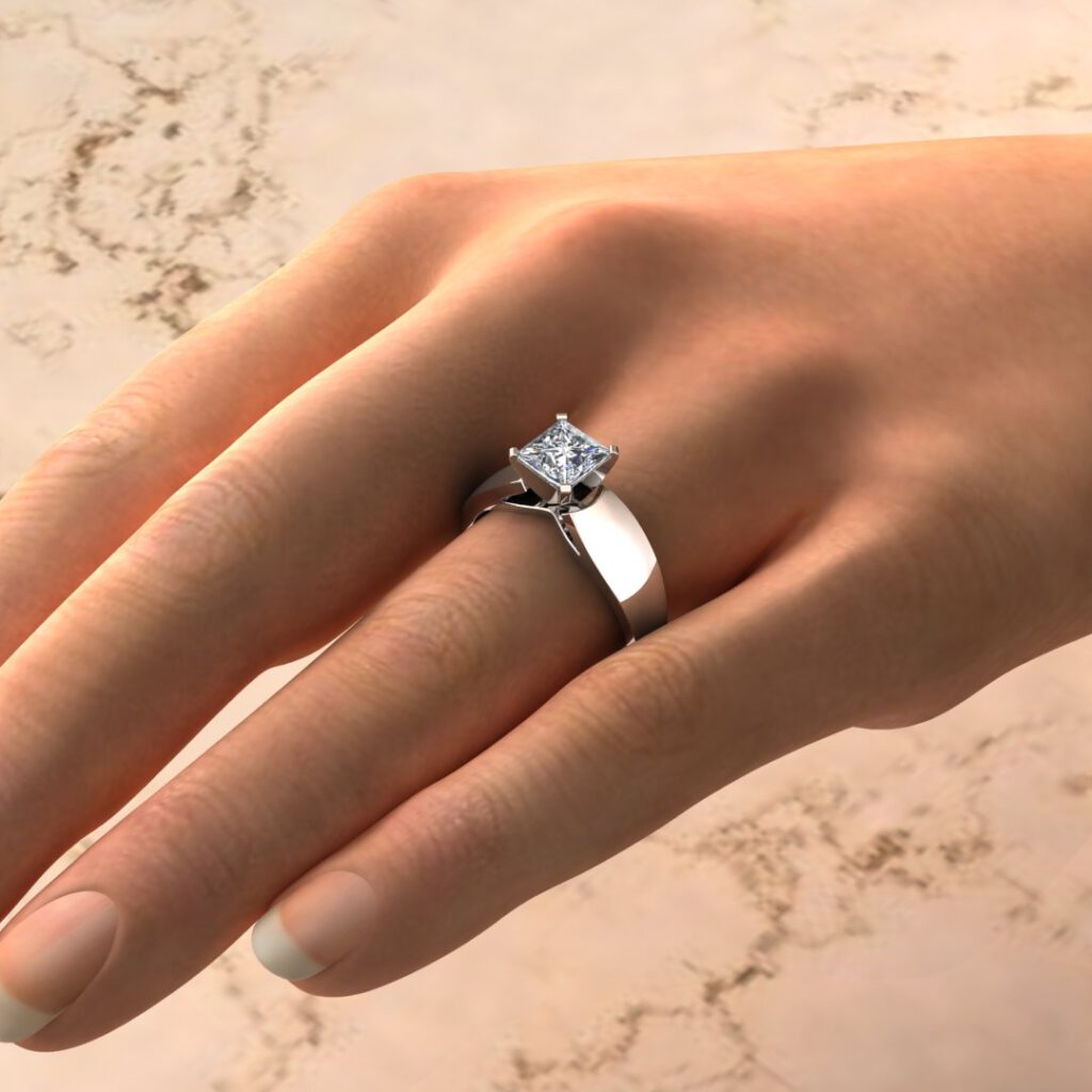 Wide Band Solitaire Princess Cut Moissanite Engagement Ring Yalish Diamonds