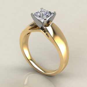PS027 Yellow Gold Wide Band Solitaire Princess Cut Engagement Ring