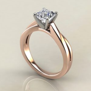 PS028 Rose Gold Split Twist Solitaire Princess Cut Engagement Ring