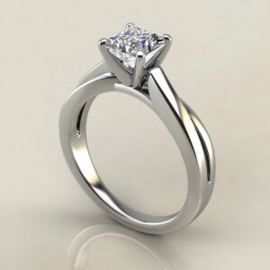 PS028 White Gold Split Twist Solitaire Princess Cut Engagement Ring