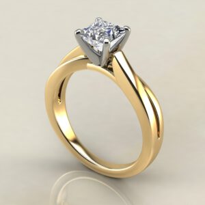 PS028 Yellow Gold Split Twist Solitaire Princess Cut Engagement Ring